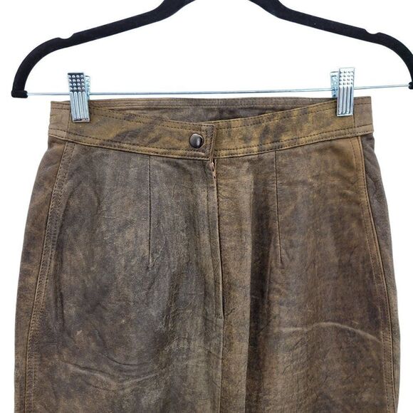 Vintage 80's Winlit Skirt Leather Country Rustic Distressed Pencil Brown Sz S - Picture 7 of 9